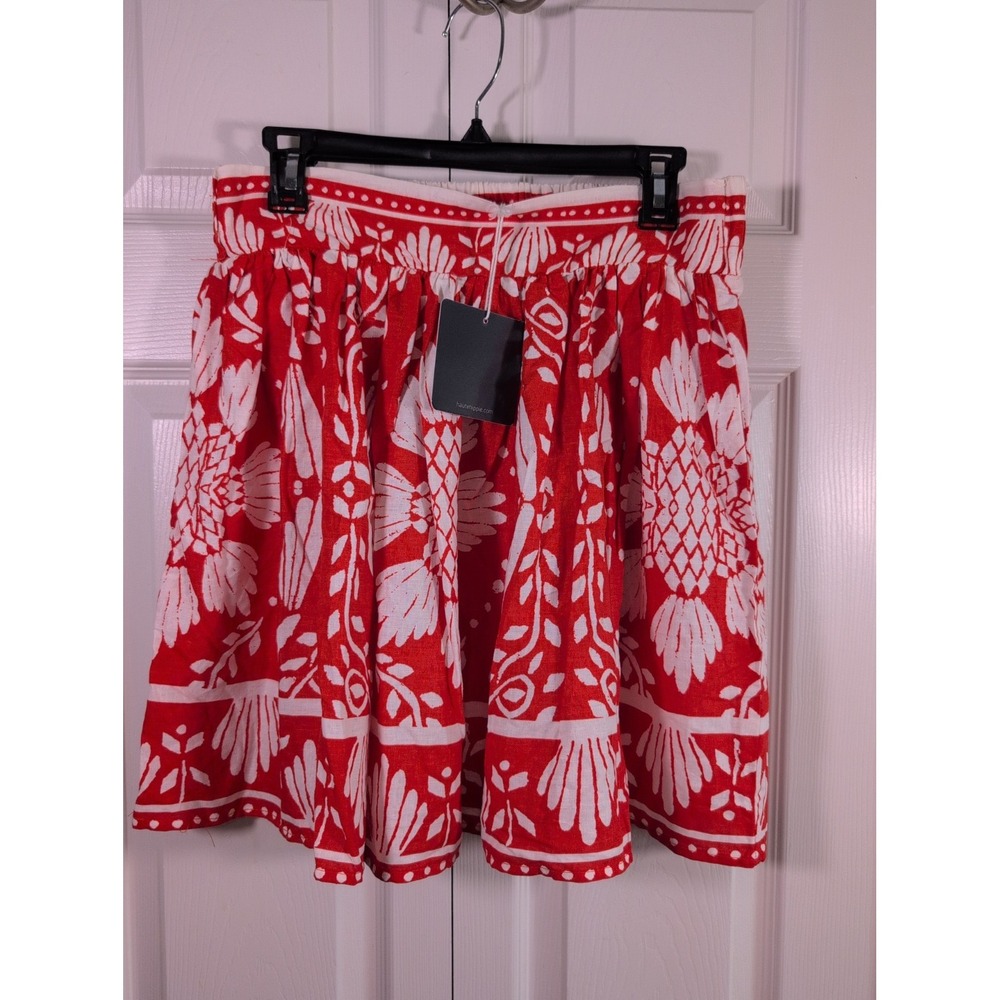 Haute Hippie white and Orange Linen Blend Floral Skirt, Size Medium NWT